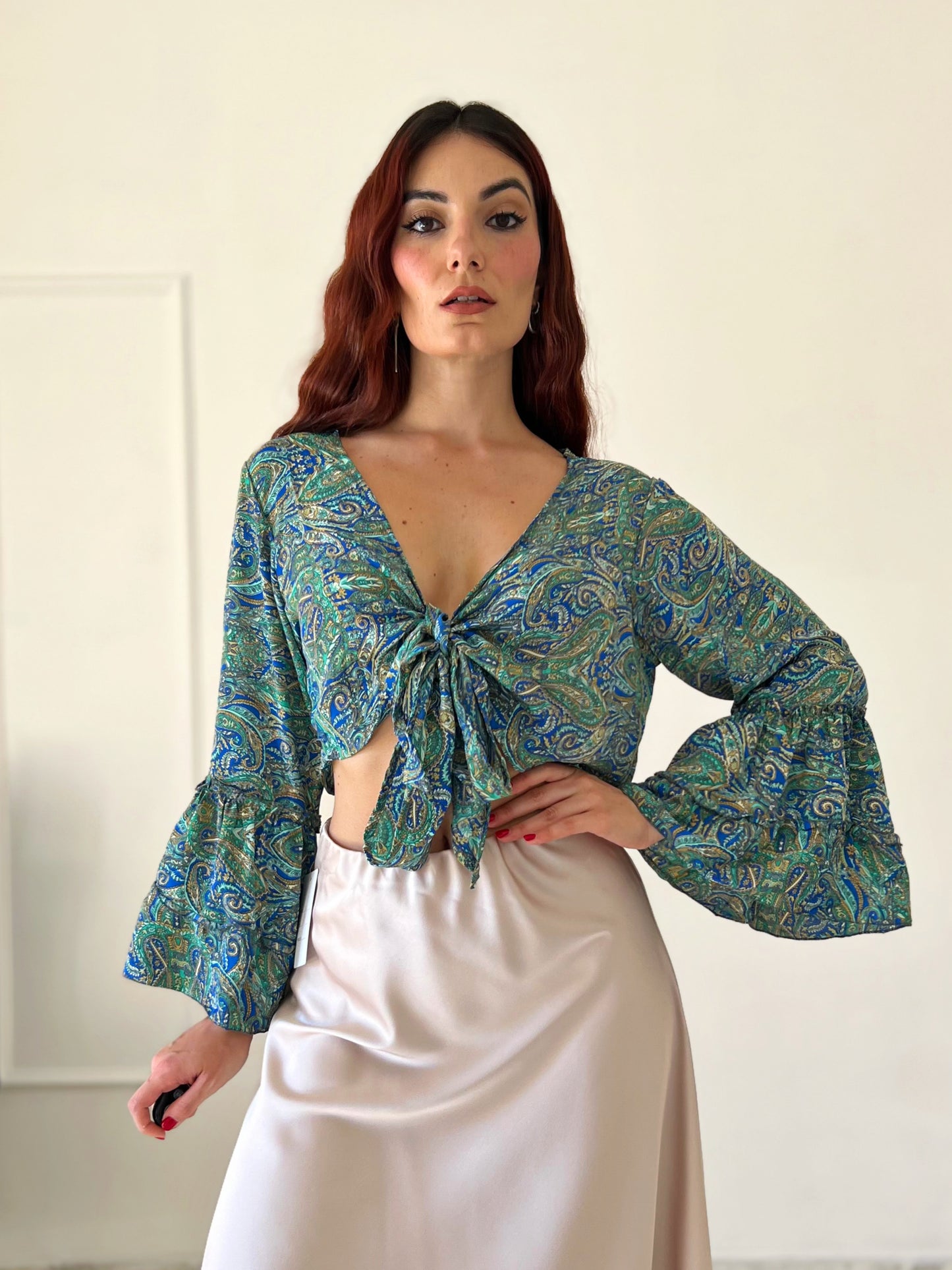 Camicia Boho Chic Blu Verde