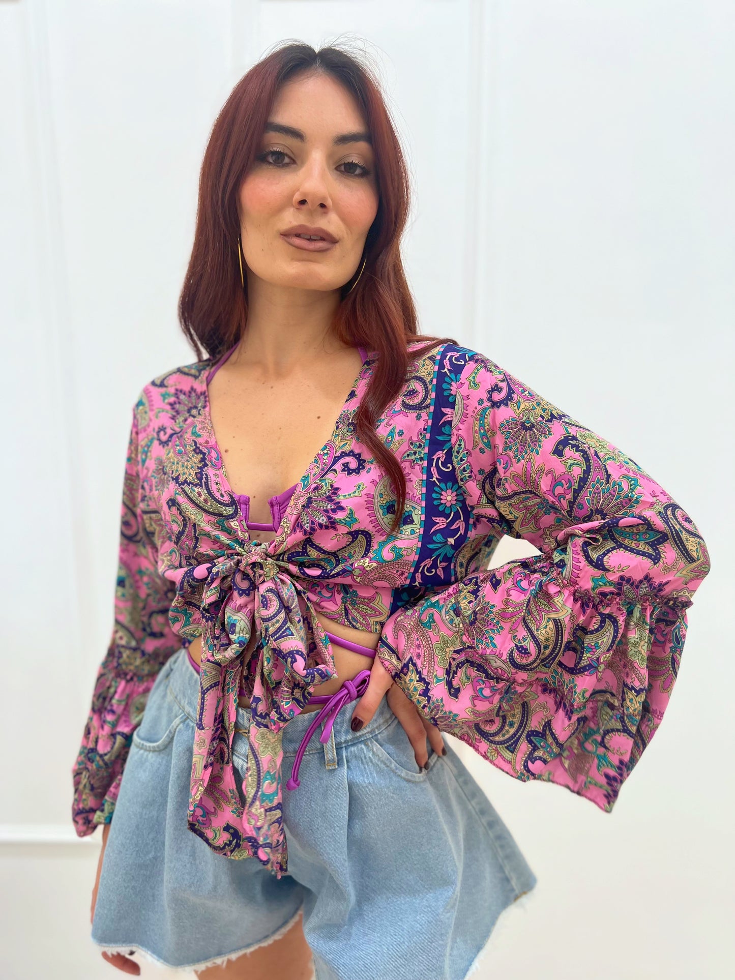 Camicia Boho Chic Rosa Viola