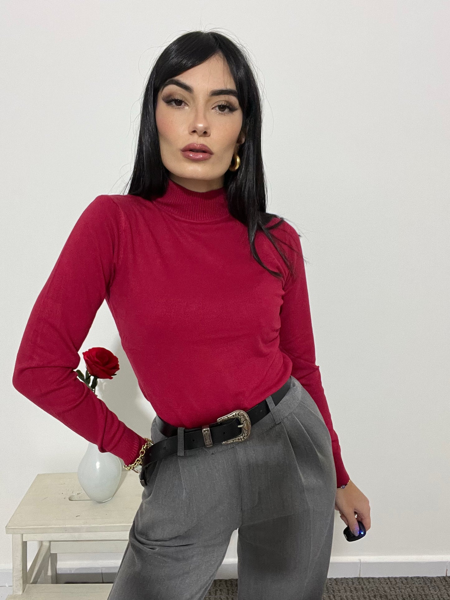 Maglione Mezzo Collo Rosso Fragola