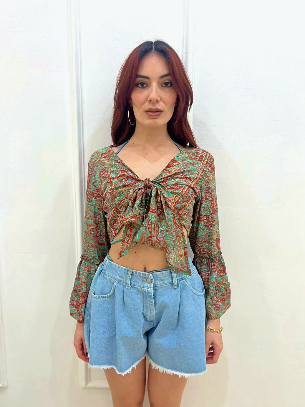 Camicia Boho Chic Verde Rosso